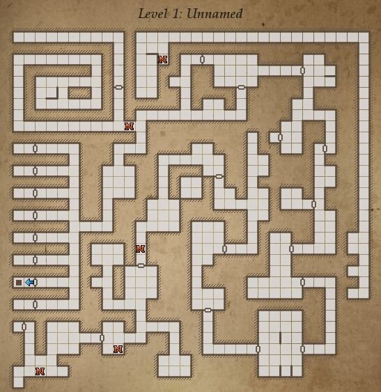 Legend of Grimrock: А вот примерно так выглядить схема уровня, где все в стенах. Угадайте кто бегал через всю карту, чтобы убедиться, что мы ни на какой стене не пропустили секрет?)