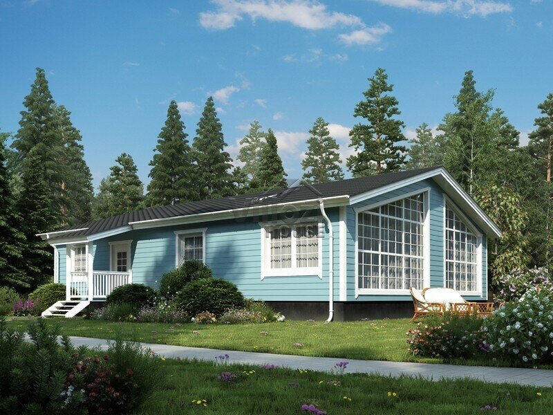 проект одноэтажного СИП дома 148 м2 снаружи и внутри  - проект Виллози.