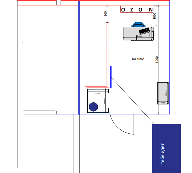 Планировка помещения 35 м2, изначально его разделили по синей линии. Предложил сократить клиентскую зону и нам пошли на встречу.