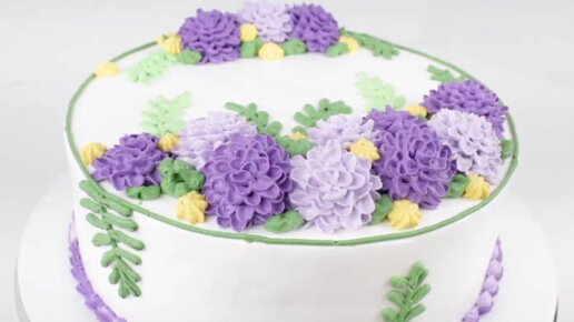Украшение торта хризантемами из крема | Тортик в деревне | Дзен