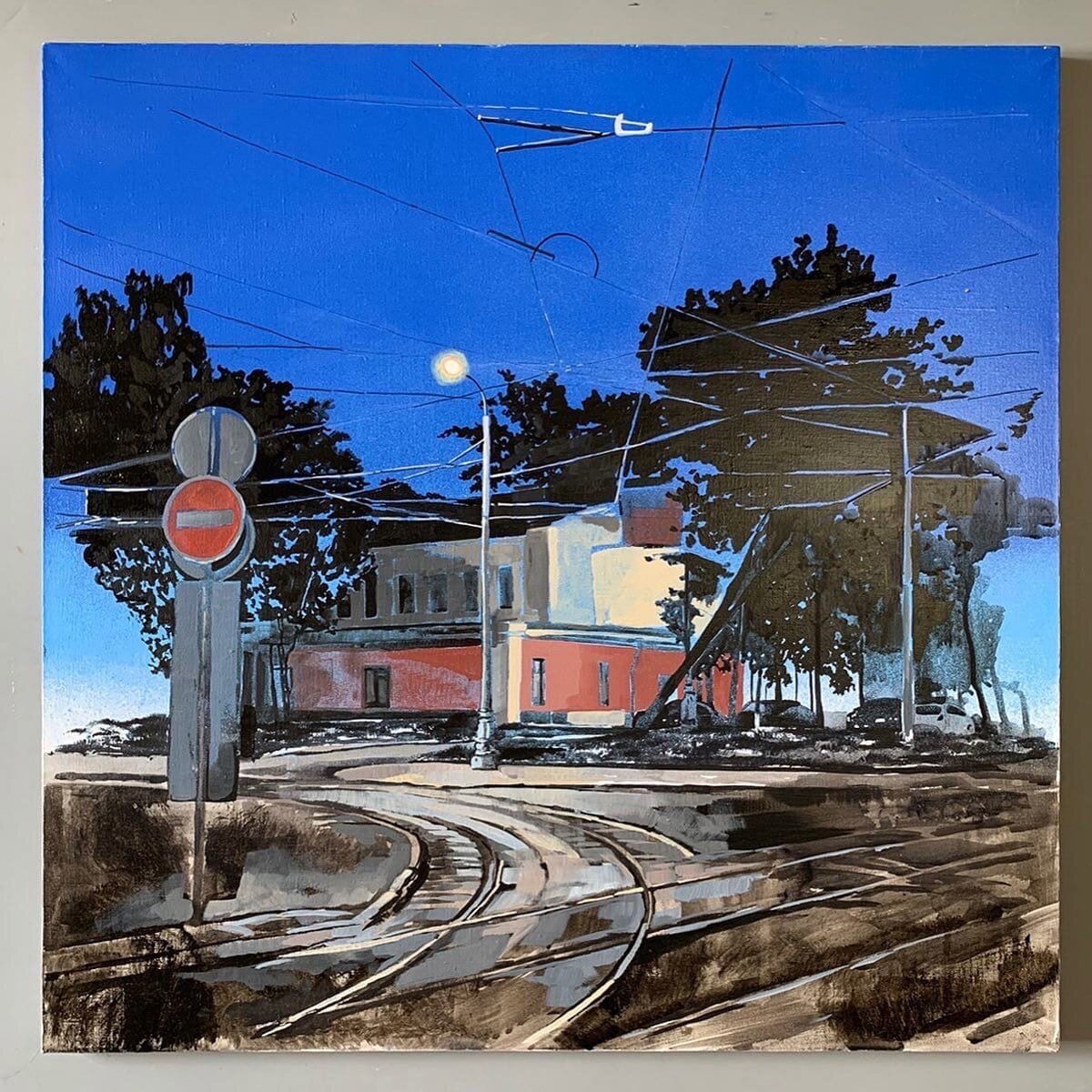 «От театра Тиволи до кинотеатра Луч и Дома Молодежи». Холст, акрил. 70х70 см. Июль 2022. Фото Дарьи Онацкой