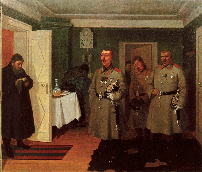 Леонид Соломаткин. "Славильщики-городовые". 1882 г.