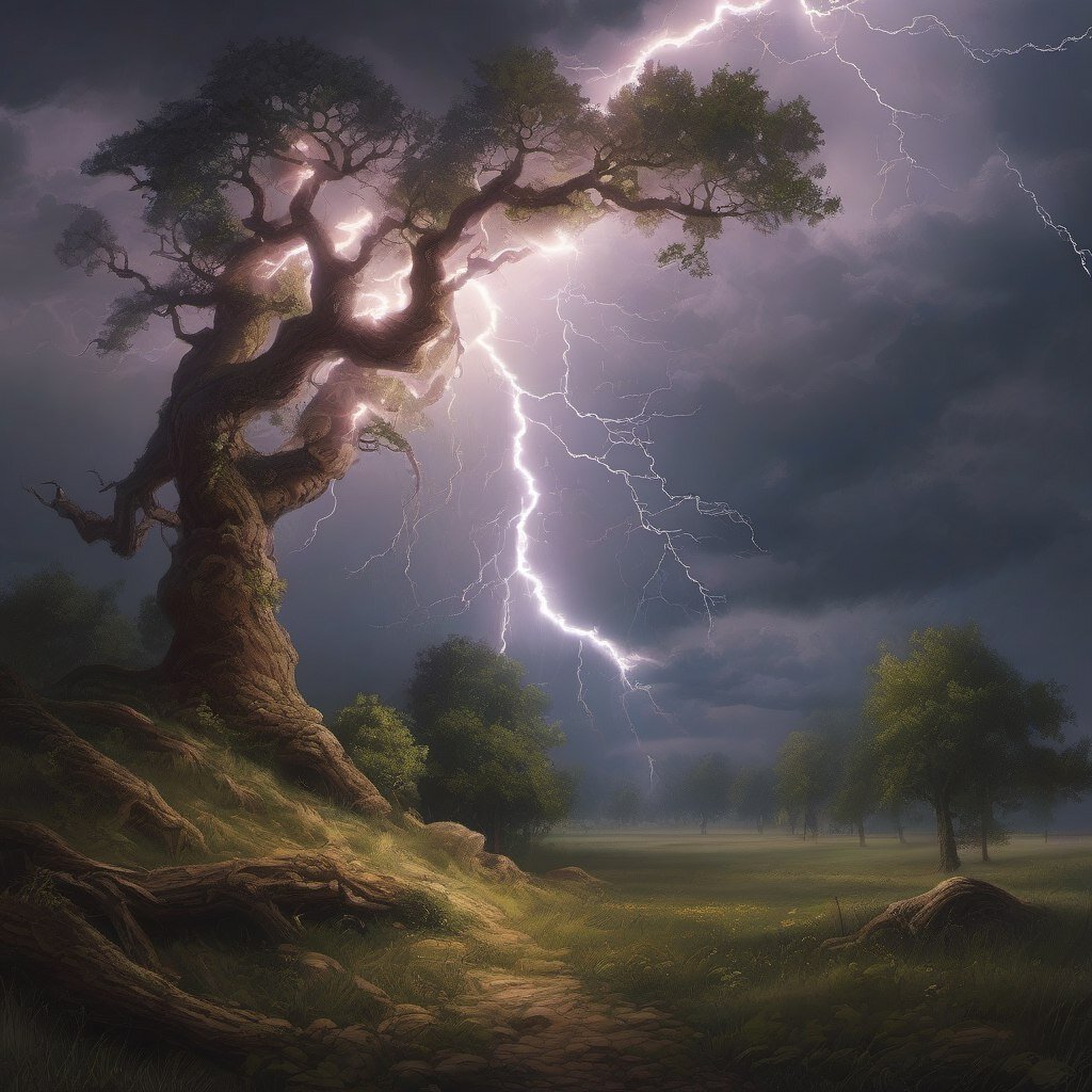 дуб молния. дерево в поле в грозу. одинокое дерево гроза. воробьева «дуб, пораженный молнией». дуб молния.