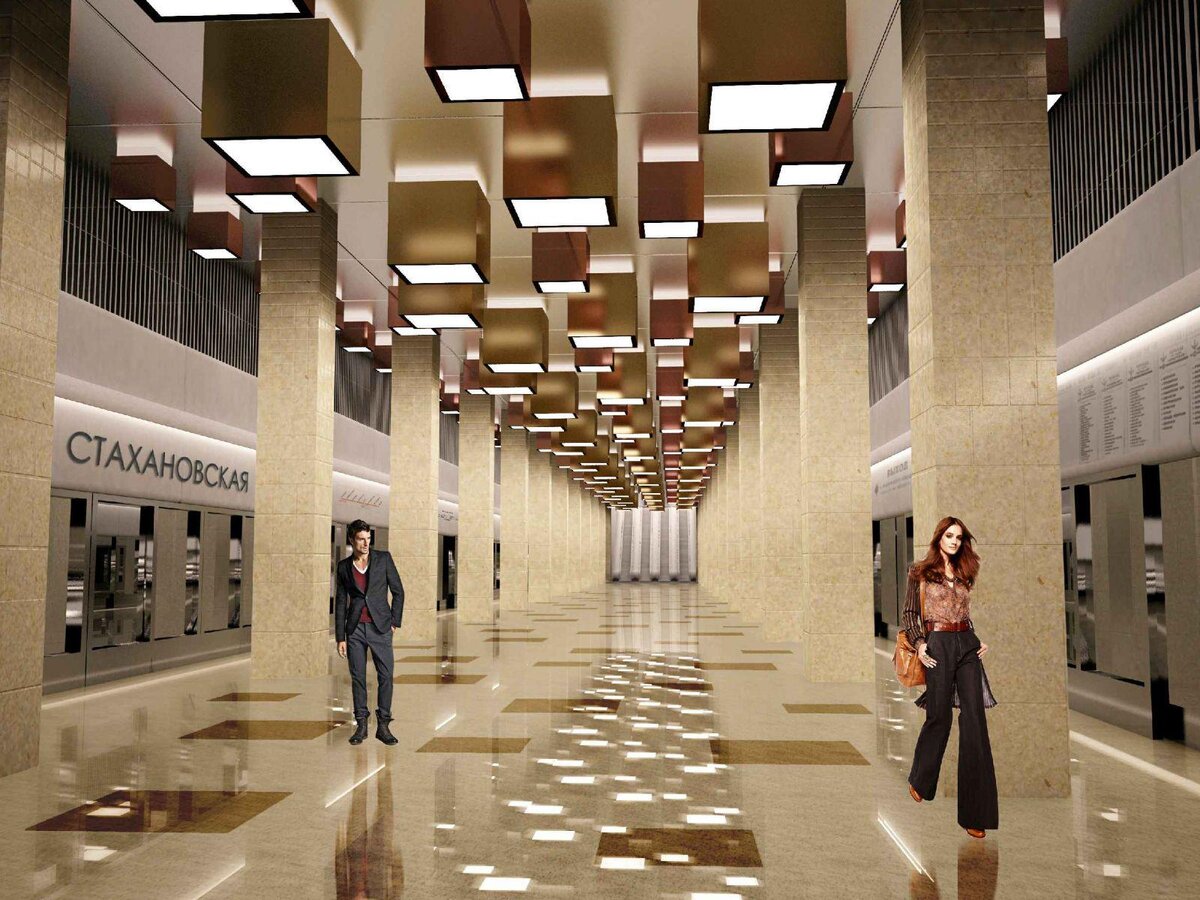 Немного рендеров. 2012 год. Тогда станция была с островной платформой и н а платформе рисовали стеклянные ограждения, тогда еще их хотели делать для безопасности пассажиров. Но экономия взяла вверх и их отменили на всех новых станциях.

