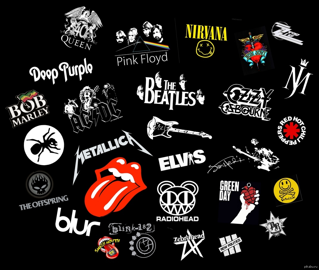 Логотипы музыкальных групп. Логотип в стиле рок. Рок коллаж. Коллаж рок групп. Русский рокенрол