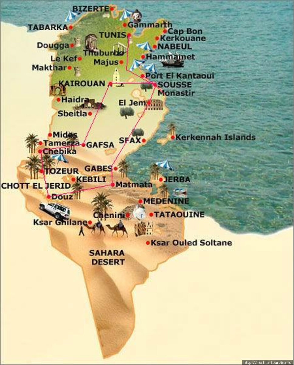 Тунис достопримечательности на карте
