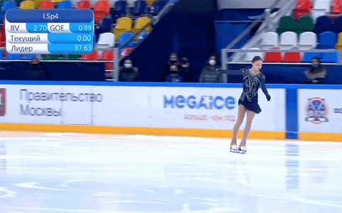 Софья Самоделкина выполняет каскад 3А+3Т на Чемпионате Москвы 2020 (источник -youtu.be/LwstNT29i-Y)