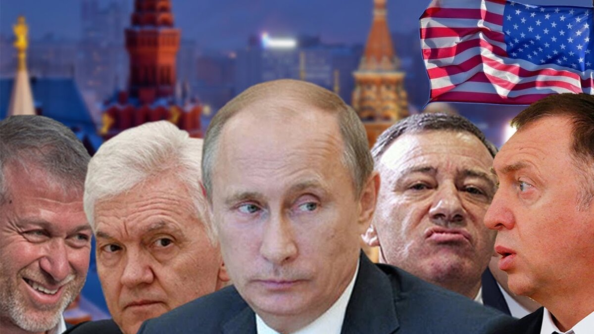 Poetin en die oligarge Collage. Foto van oop bronne.