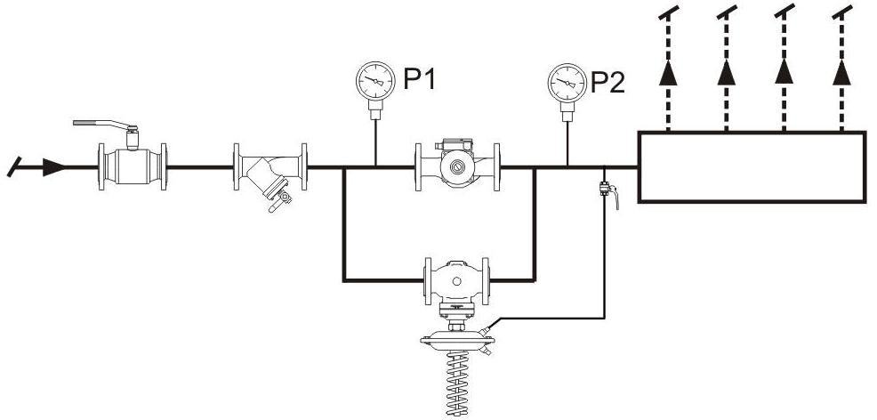 Регулятор воды после себя. Регулятор перепада давления схема установки. Перепускной клапан системы отопления схема установки. Схема обвязки циркуляционного насоса с байпасом. Регулятор перепада давления схема подключения.