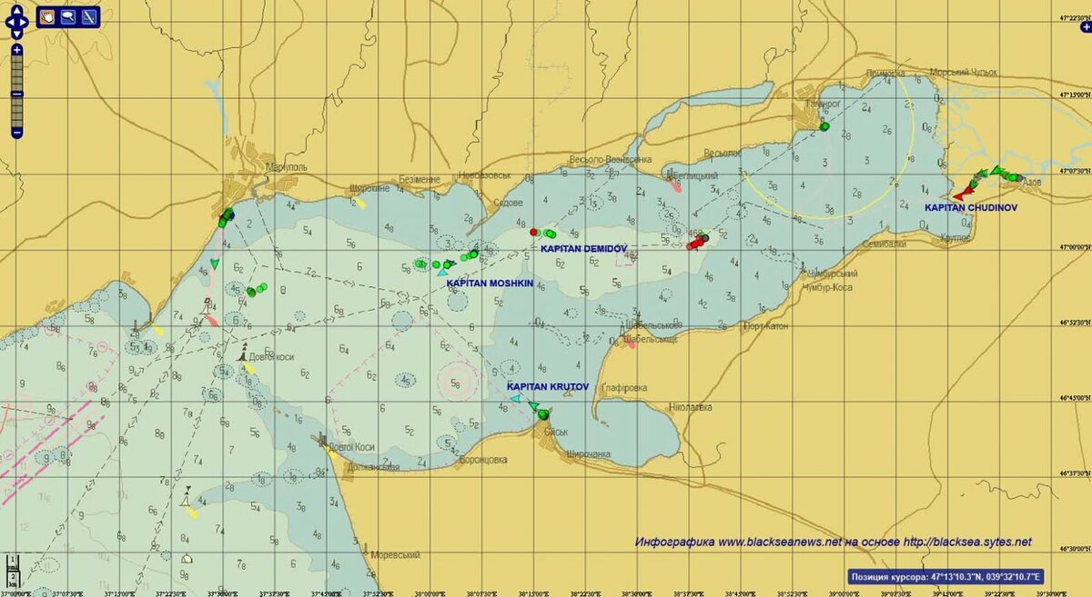 Карта глубин азовского моря подробная в метрах