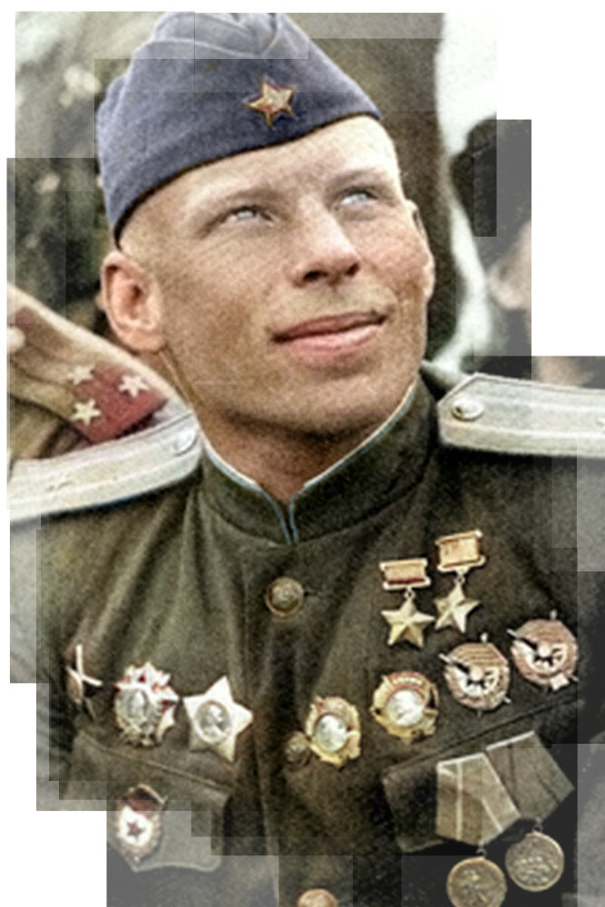 Алелюхин Алексей Васильевич — командир авиаэскадрильи 9-го гвардейского истребительного авиационного полка (6-я гвардейская истребительная авиационная дивизия, 8-я воздушная армия, Южный фронт), гвардии майор. Фото:  warheroes.ru. Фотография использована в качестве иллюстрации.