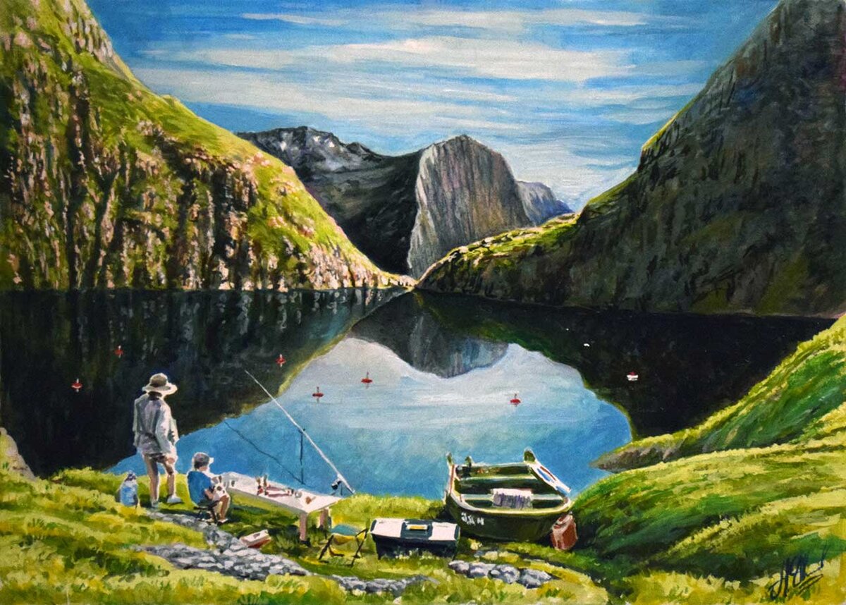 Картинку нарисовал муж во время самоизоляции (холст, масло). Так ему представляется виртуальная рыбалка в привычном семейном кругу. Возможно это наше общее цифровое будущее.