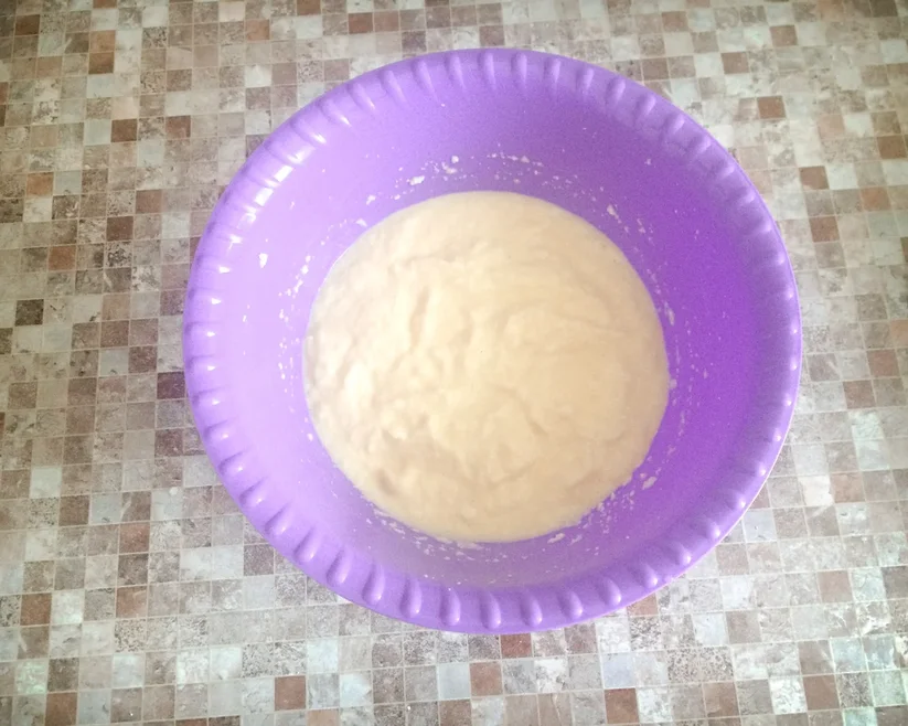 Тесто получается не очень густым, примерно как на оладьи.