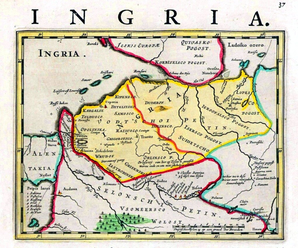 Карта Ингрии из знаменитого Атласа Блау 1667 года