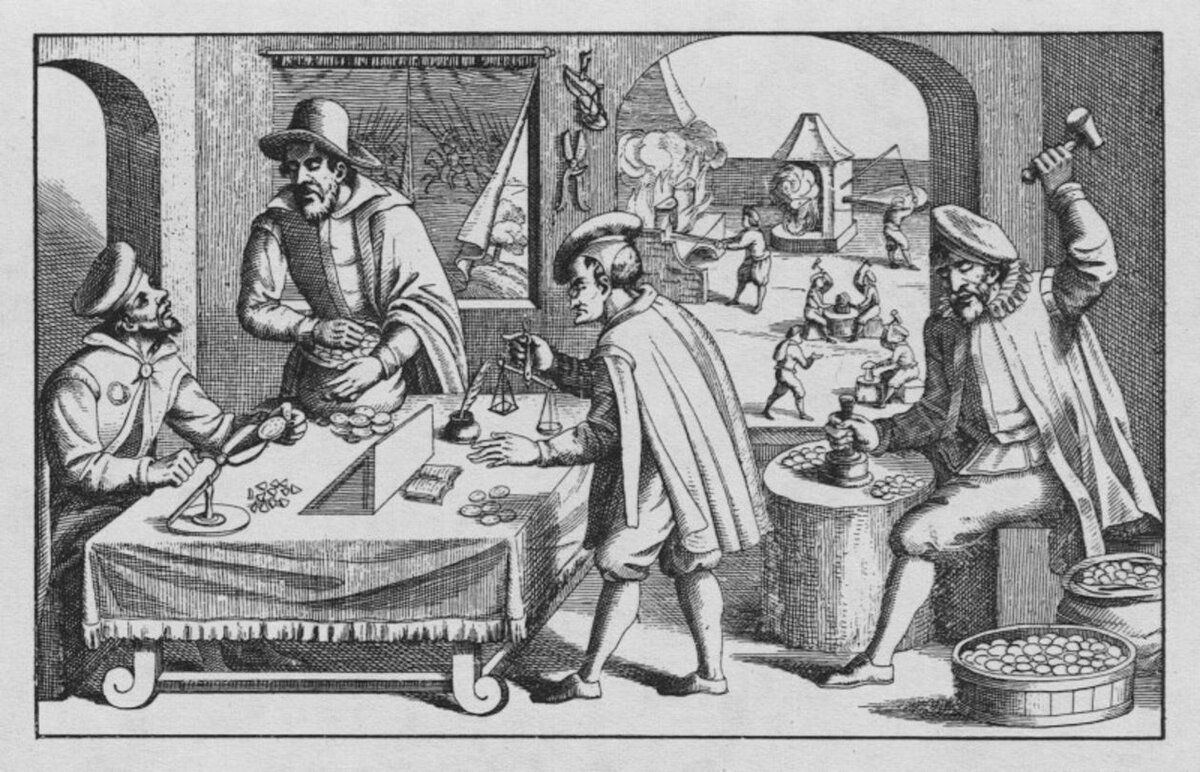 Чеканка денег на монетном дворе в XVI веке