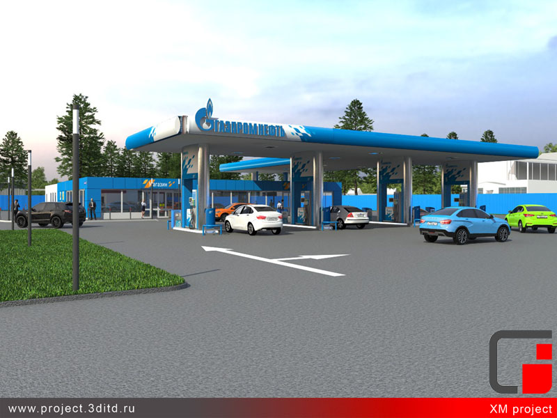 Проект реконструкции и благоустройства территории ансамбля АЗС "Газпромнефть" и офисного центра в Щёлково.
