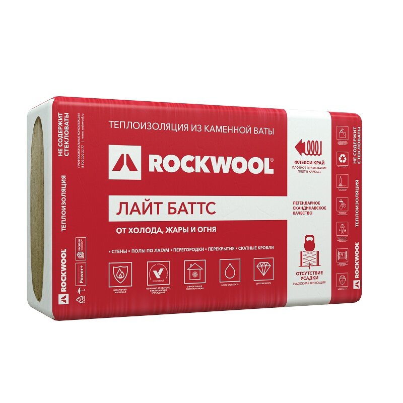 Качественная Каменная вата. Плотность 30/40 кг/м3.   Утеплитель Rockwool Лайт Баттс не рекомендуется при значительных нагрузках.
