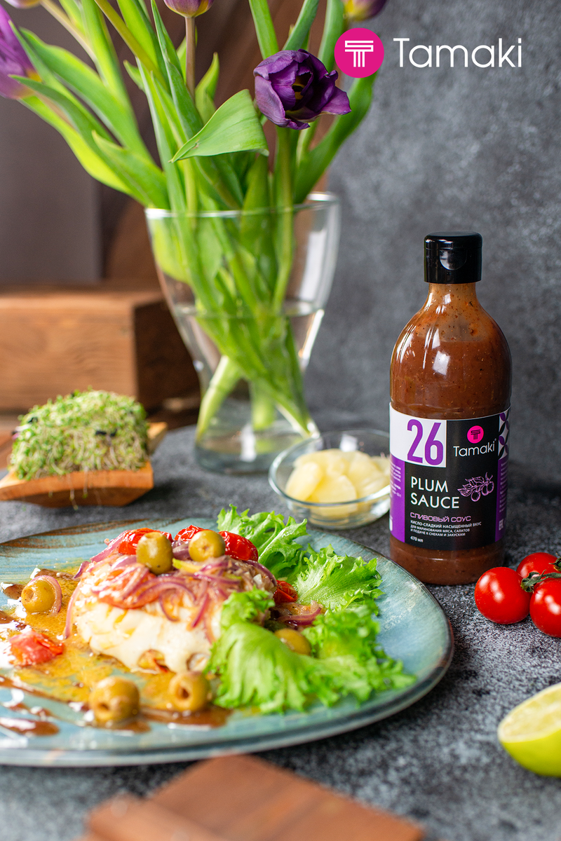 Фаршированные кальмары гриль с  Сливовым соусом Tamaki
