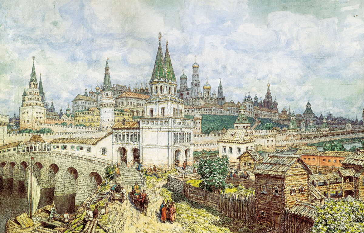 "Всехсвятский" мост в конце 17 столетия. Картина А. Васнецова.