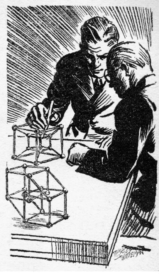 Тил на зубочистках объясняет другу устройство тессеракта. Иллюстрация из журнала Astounding Science Fiction.