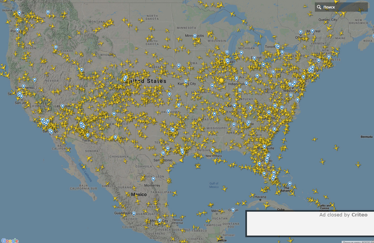 Скрин с сайта flightradar24.com (6 апреля 2020 года)