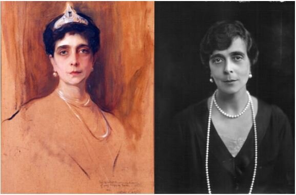  Фрагмент недописанного портрета Е. В. Романовой кисти Ф. Ласло и оригинал фото.