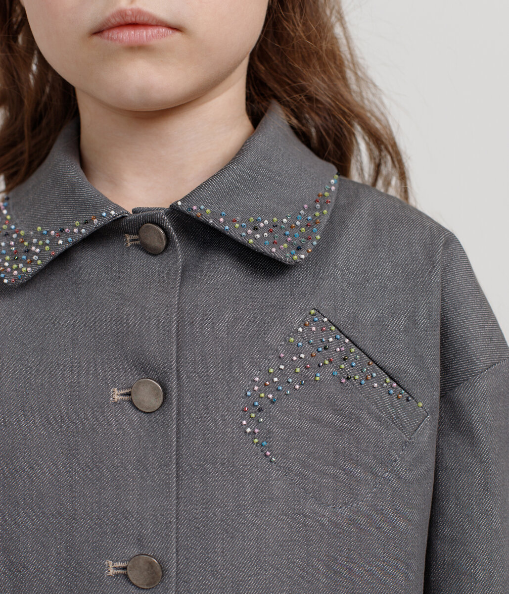 Жакет расшит вручную бисером, винтажные пуговки ручной работы из Португалии - бренд Ulekids