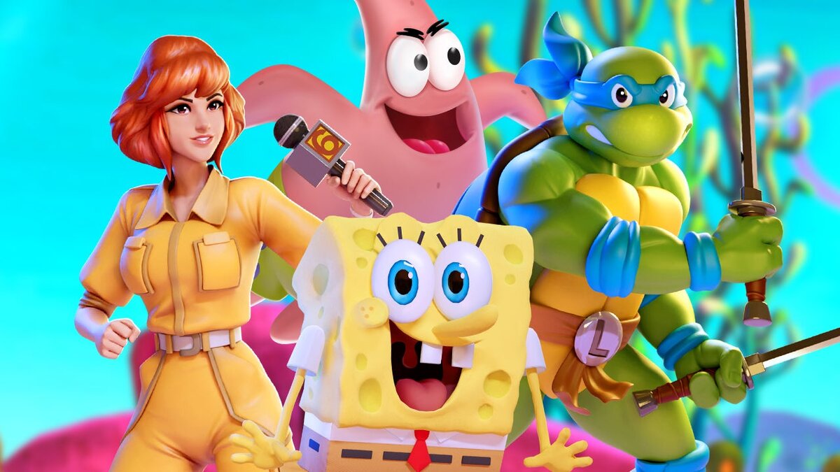 Геймплейный трейлер драки 4 игроков Губкой Бобом (SpongeBob), Леонардо (Leonardo), Патриком (Patrick) и Эйприл О'Нил (April O'Neil) файтинга Nickelodeon All-Star Brawl!