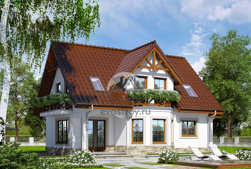 Проект дома 185 м2 с мансардой, эркером, балконом и террасой - 103-10