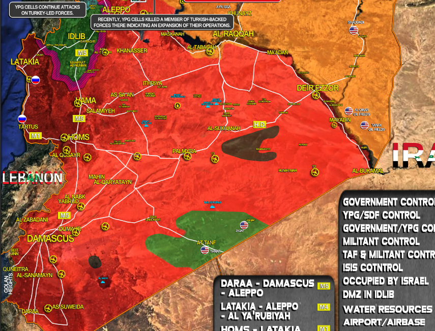 Незаконная "Зона контроля" США в Сирии.  Картинка Military Maps
