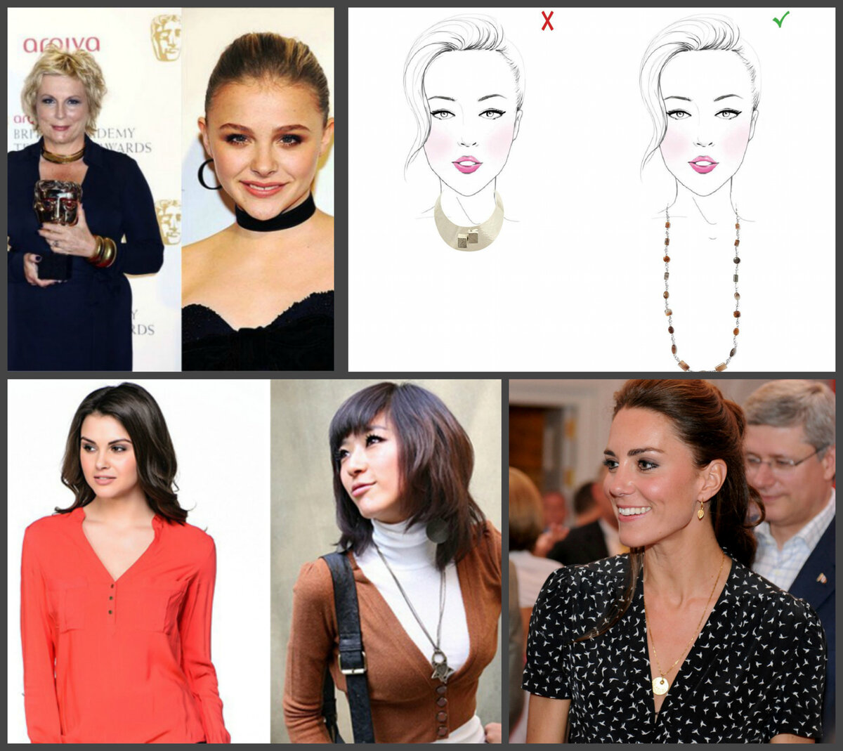 Избегайте акцента непосредственно на шее - ожерелья-ошейника, чокера, бархотки. Они еще больше подчеркнут диспропорцию