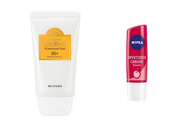 Солнцезащитный крем  и гигиеническая помада.