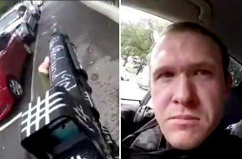  Один из исполнителей теракта Брентон Таррант и его оружие. Кадры видеозаписи с сайта Heavy.com