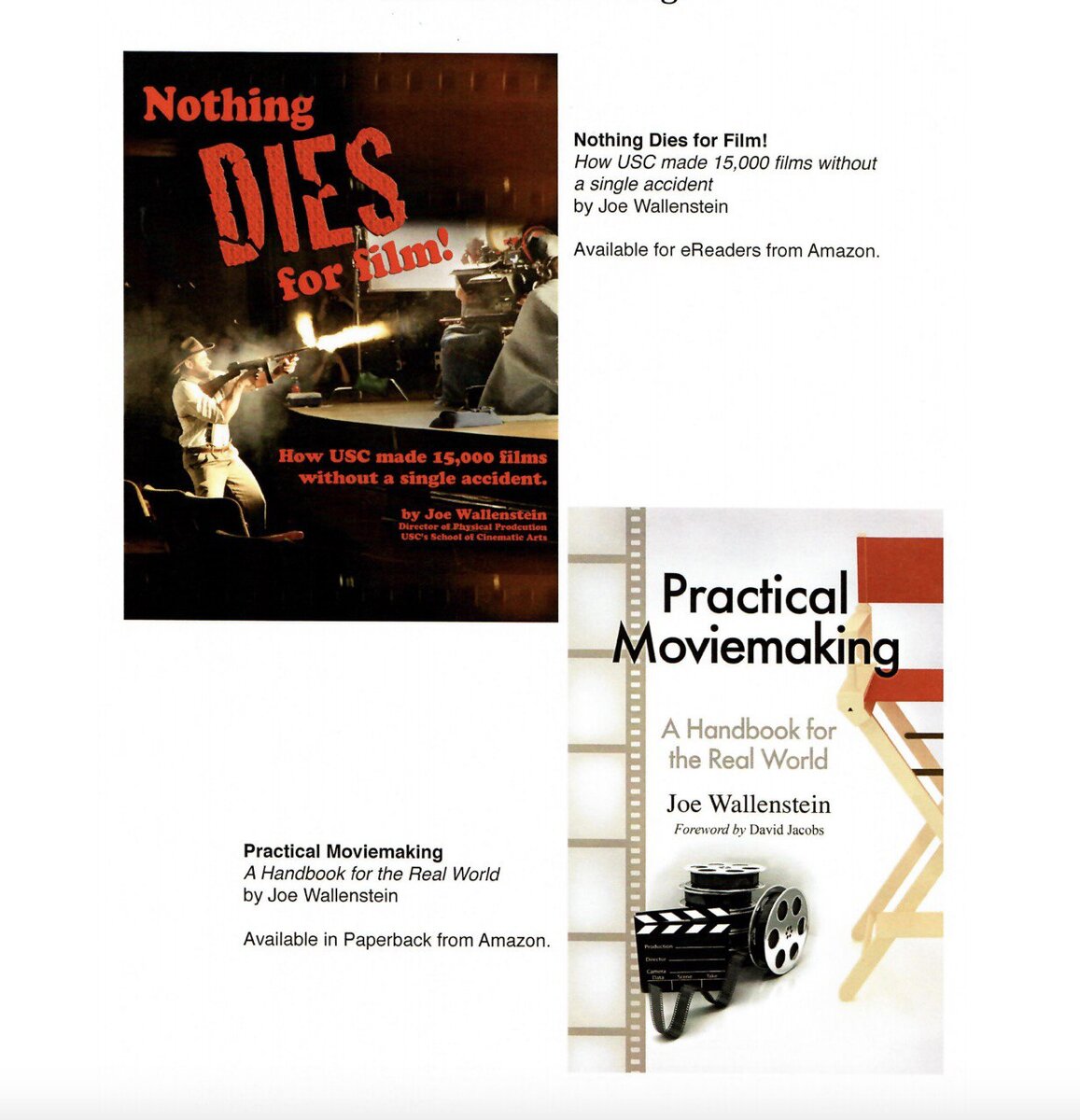 Джо Воленштейн, наш директор по производству, написал две книги по безопасности на съемочной площадке