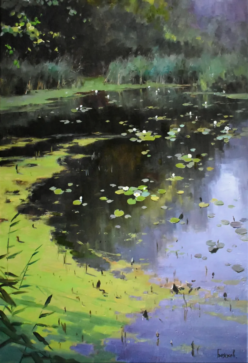 Фотография картины Р. Божкова "Кувшинки" (из открытых источников)