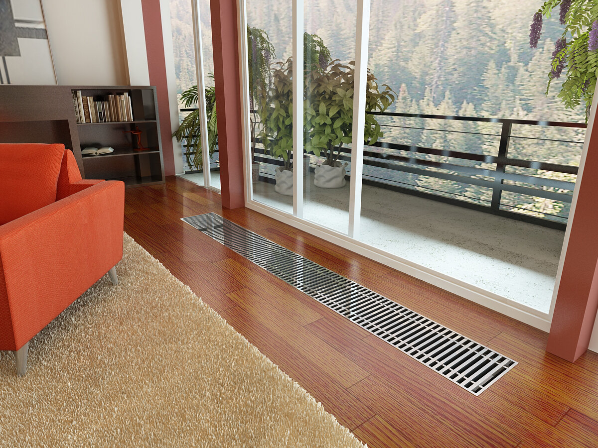 Внутрипольный конвектор в интерьере