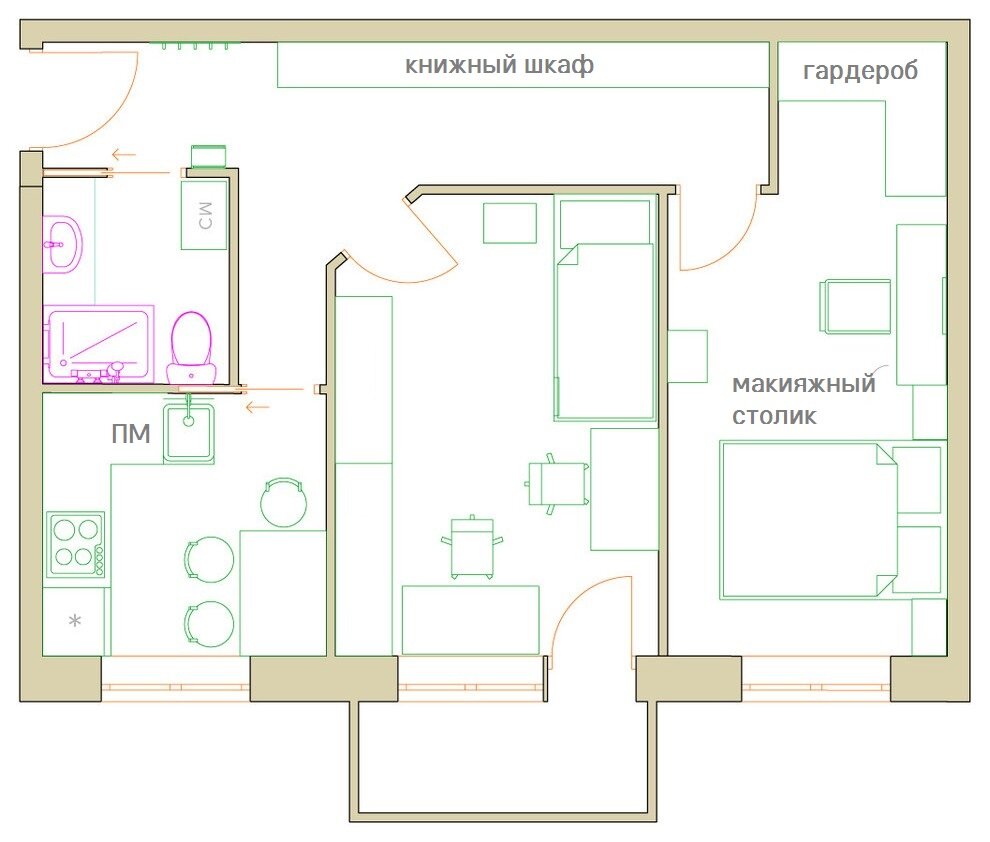 План 2х комнатной квартиры в хрущевке с изолированными комнатами