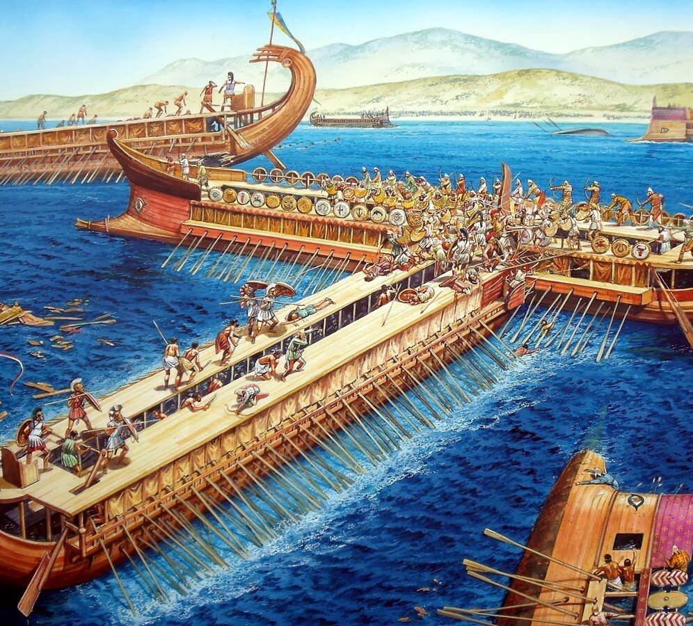 Морская битва при Саламине, 480 год до н. э. Греки одолели умением численно превосходящий флот персов