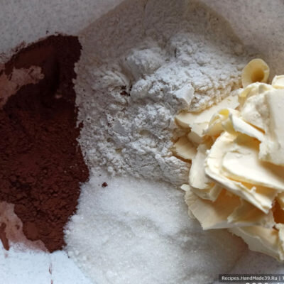 Мука, какао-порошок, сливочное масло, сахар