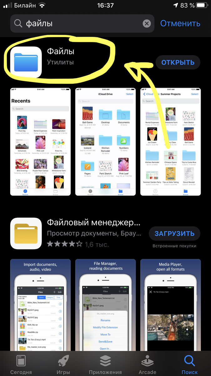 Рисунок 1. Скачиваем приложение «Файлы» из AppStore, чтобы далее работать с файлами разных типов