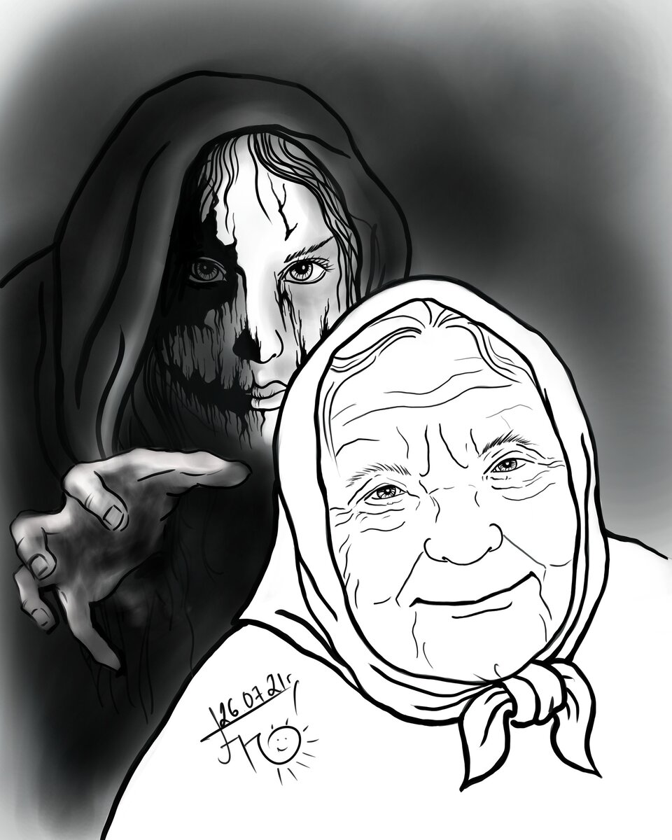 "Халява и Агафья" Рисунок автора 2021г.