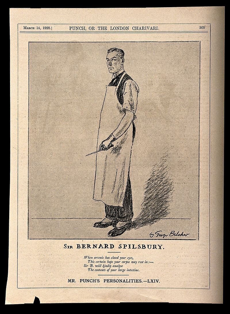 Сэр Бернард Спилсбери, известный патологоанатом. Репродукция рисунка Джорджа Белчера, 1928. Из открытых источников