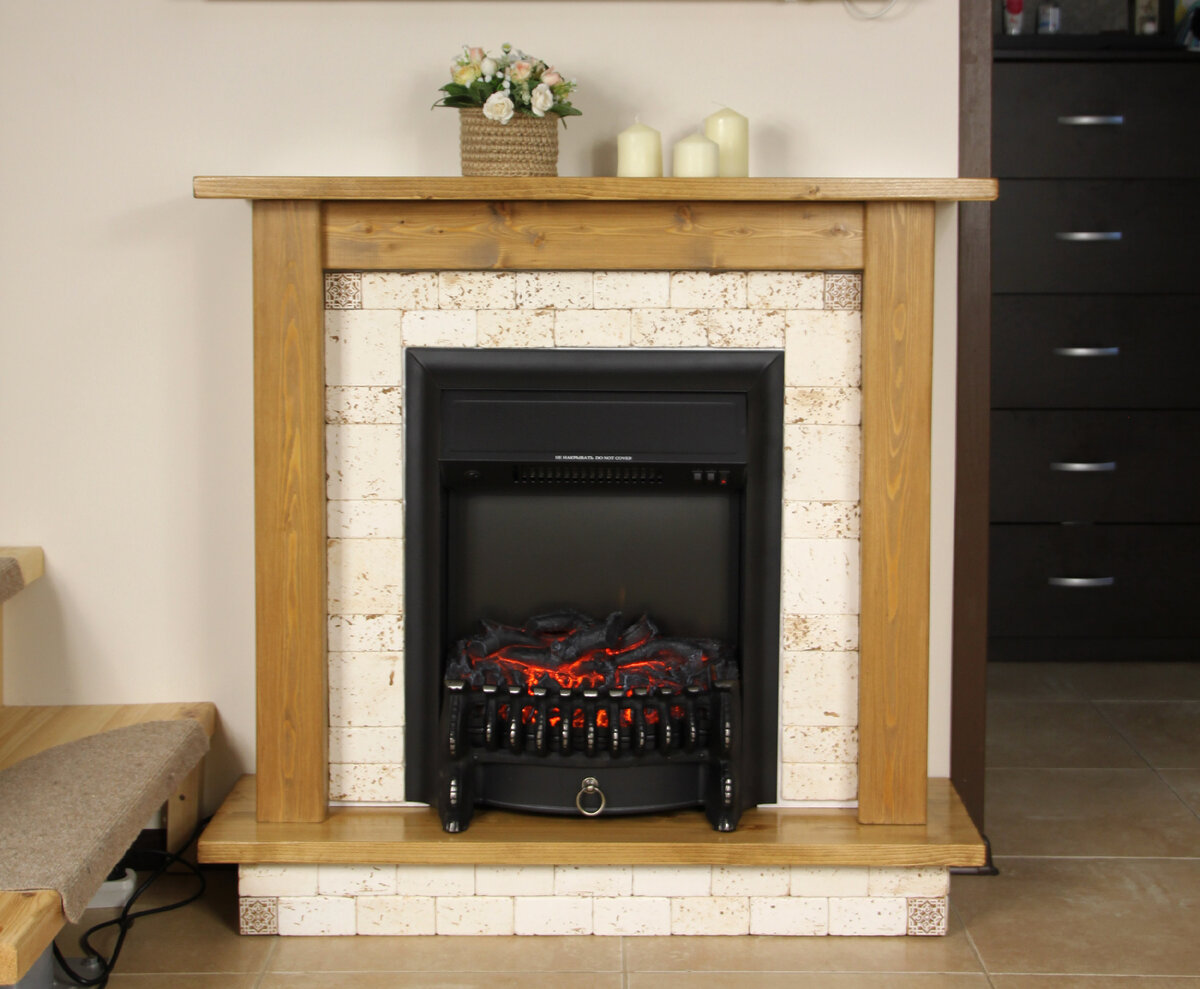 Портал Wood-lab цвета Орех с электроочагом Fobos Lux Real Flame