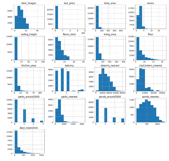 Построим общую гистограмму для всех столбцов таблицы