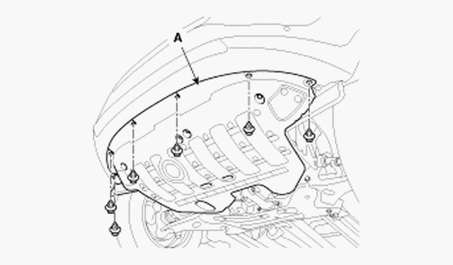 Отсоединение фиксаторов крепления нижней крышки (A)