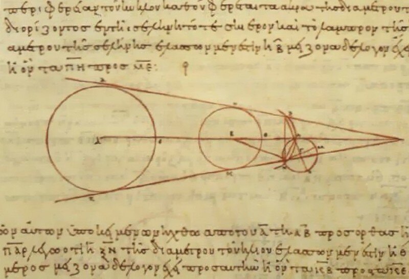 Схема, поясняющая определение радиуса Луны по методу Аристарха Самосского.