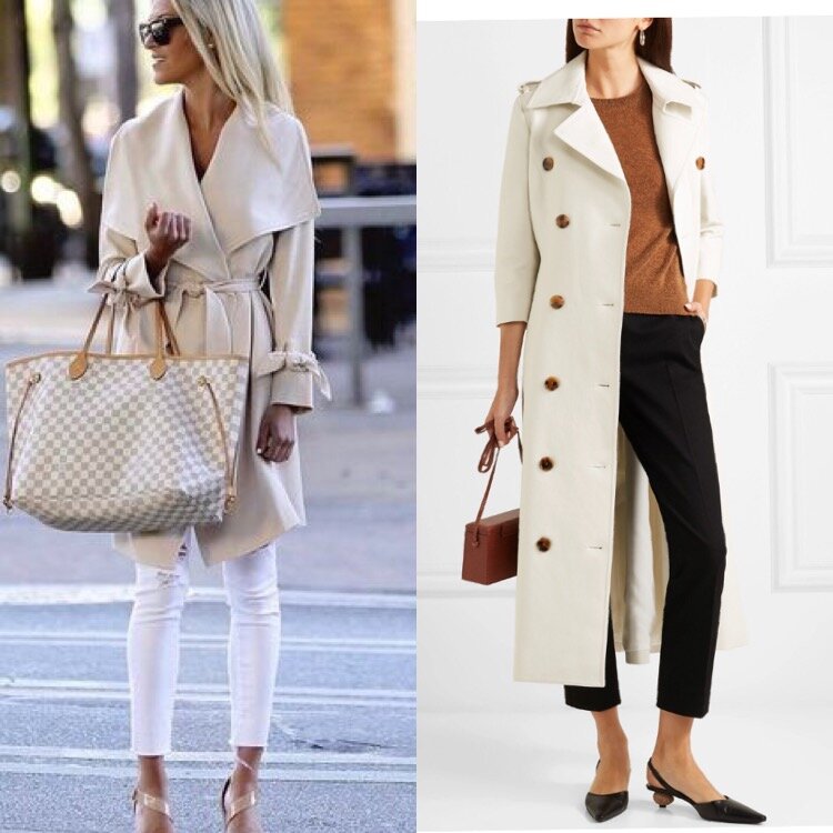 Кроме тренча поменяли сумку ( сейчас с Шоперами, как с Биркин, не ходят, только в магазин) , босоножки ( это не самая страшнАя беда. Сегодня тоже носят босоножки, но более тонкие) заменены на мюли. Обувь сегодняшнего дня.