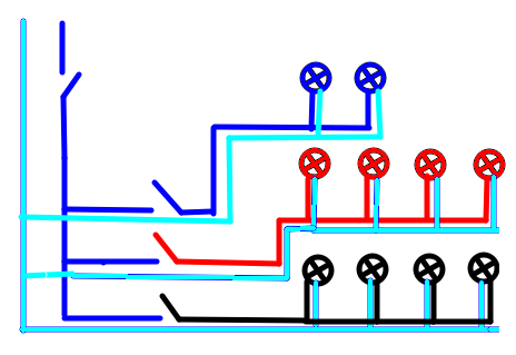 Схема подключения. 1 - автоматический выключатель. и 3 группы через реле.