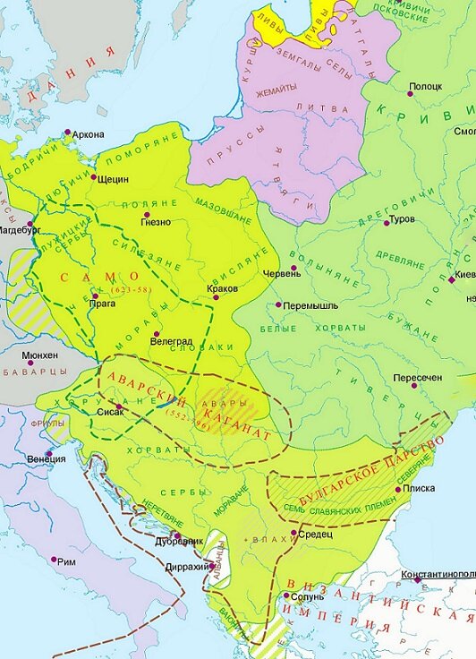 Карта расселения славян и их соседей на конец VIII века.