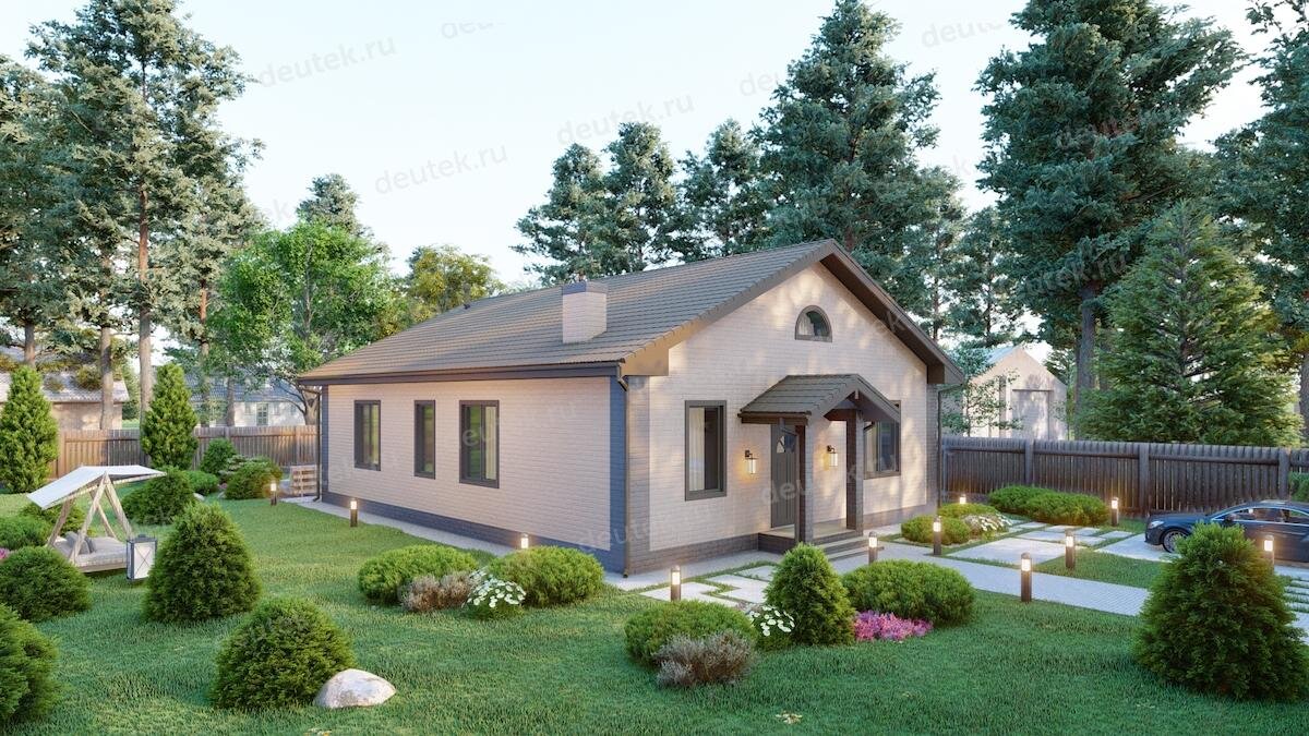 Готовый проект индивидуального одноэтажного дома 121 м2 из газобетона с крыльцом - DTE147